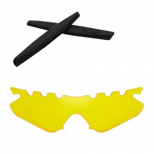 Walleva Yellow Vented Replacement Lenses and Black Earsocks for Oakley M Frame Heater Sunglasses